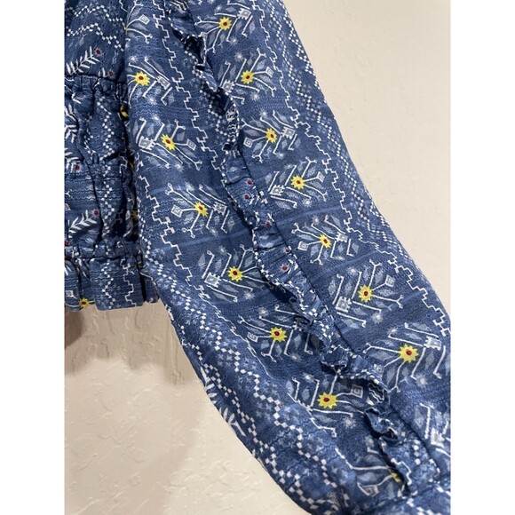 ~Anthropologie Forever That Girl S Embroidered Smocked Blouse Blue Faux Wrap Top - Picture 7 of 16